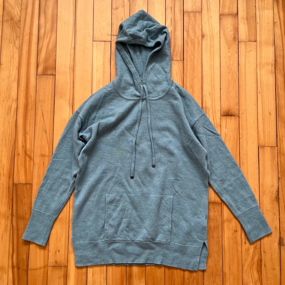 Nicole Miller Womens Medium Blue 100% Extrafine Merino Wool Hoodie Sweater